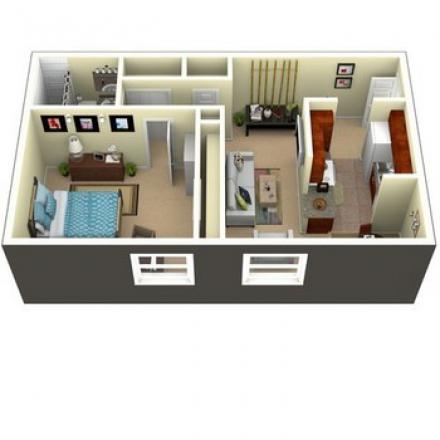 One Bedrooms, One Bath, 575 Sq. Ft.