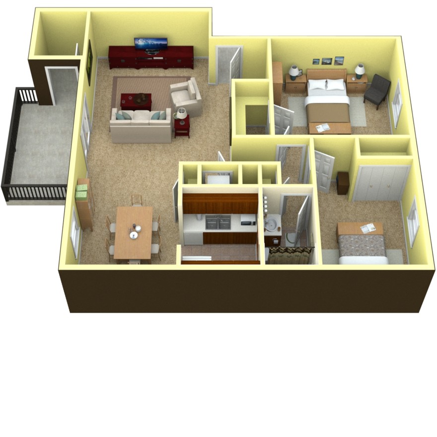 Two Bedroom, One Bath, 900 Sq. Ft.